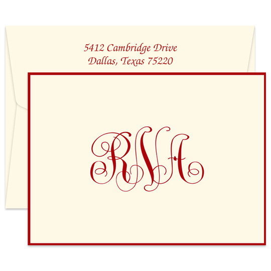 Notable Monogram Bordered Folded Note Cards - Raised Ink
